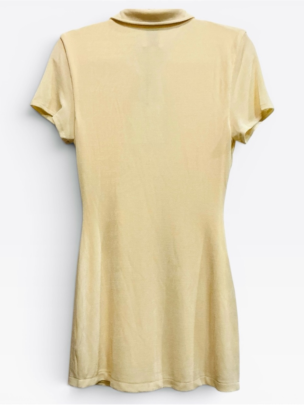 NWT With Jean ALEXA Buttercream Yellow Ruched Slinky Mini Shirt DRESS Small - Picture 4 of 6